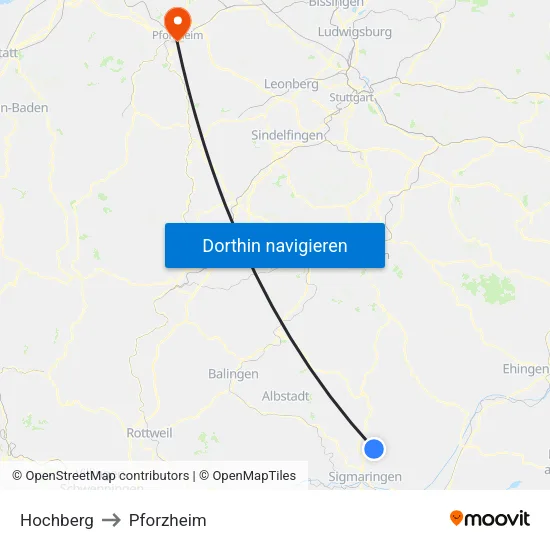 Hochberg to Pforzheim map