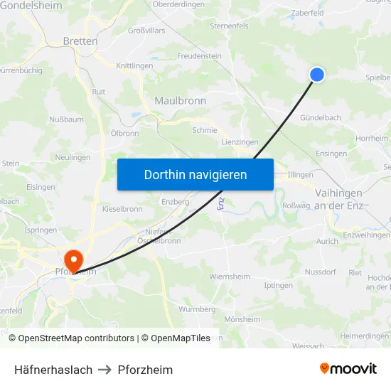 Häfnerhaslach to Pforzheim map