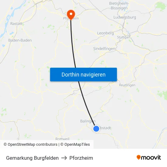 Gemarkung Burgfelden to Pforzheim map