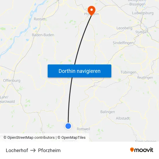 Locherhof to Pforzheim map