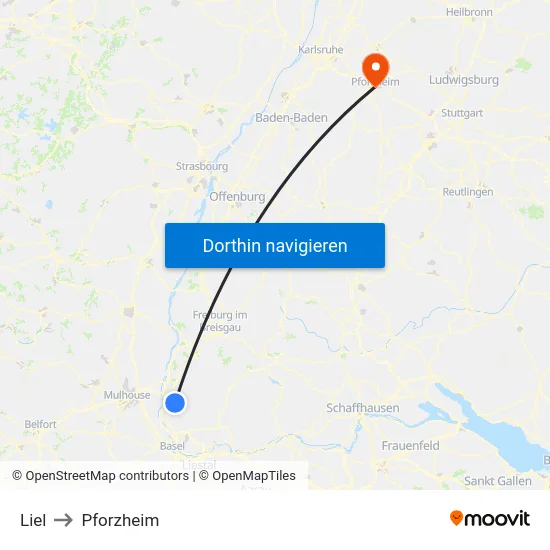 Liel to Pforzheim map