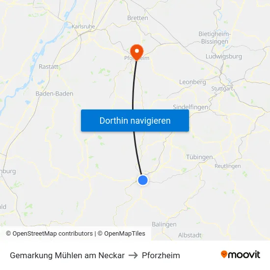 Gemarkung Mühlen am Neckar to Pforzheim map