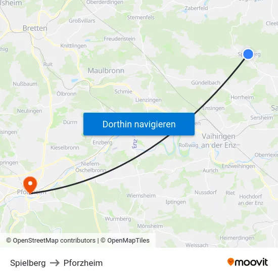 Spielberg to Pforzheim map