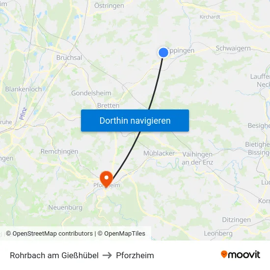 Rohrbach am Gießhübel to Pforzheim map