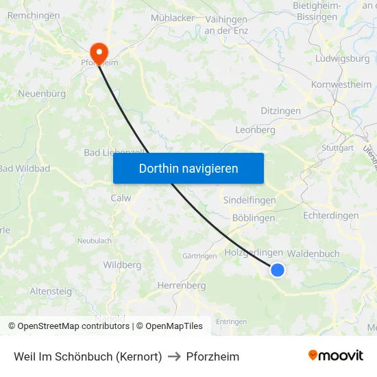 Weil Im Schönbuch (Kernort) to Pforzheim map