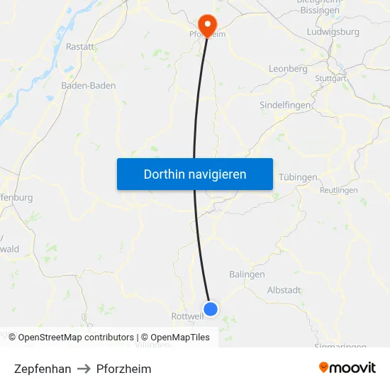Zepfenhan to Pforzheim map
