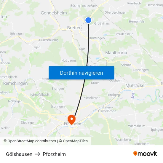 Gölshausen to Pforzheim map