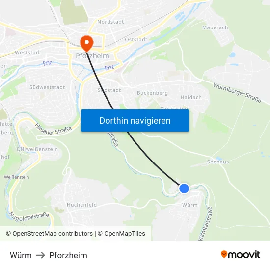 Würm to Pforzheim map