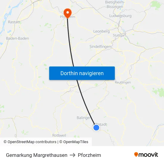 Gemarkung Margrethausen to Pforzheim map