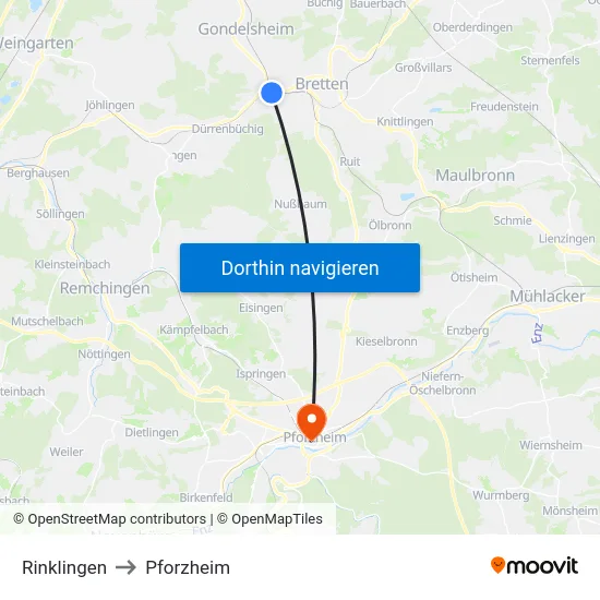 Rinklingen to Pforzheim map