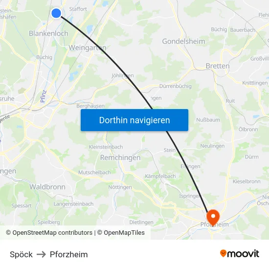 Spöck to Pforzheim map