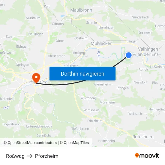 Roßwag to Pforzheim map