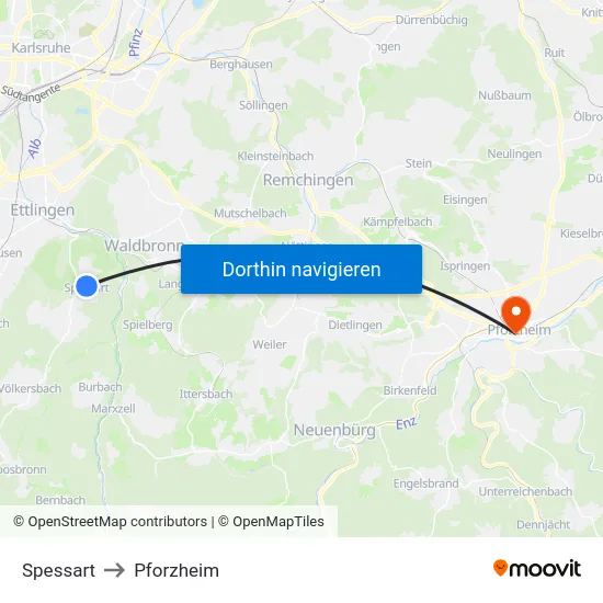 Spessart to Pforzheim map