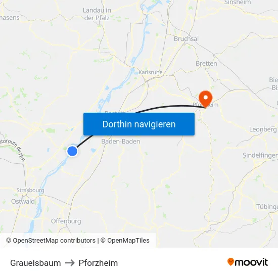 Grauelsbaum to Pforzheim map