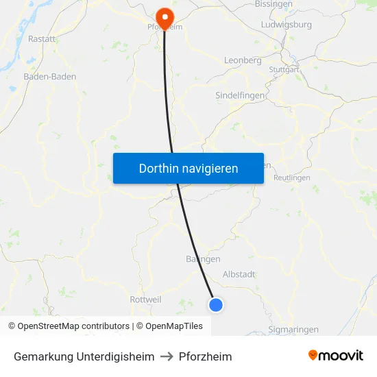 Gemarkung Unterdigisheim to Pforzheim map