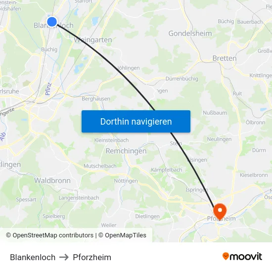 Blankenloch to Pforzheim map