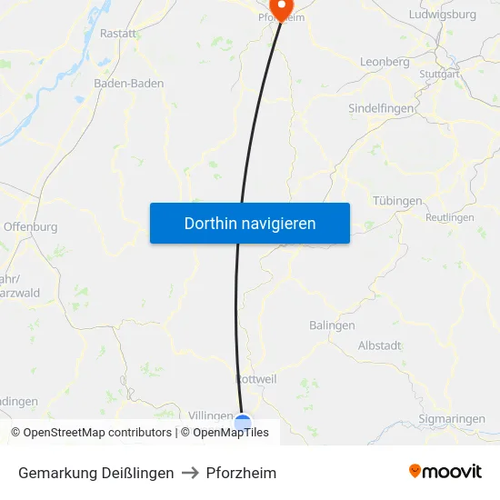 Gemarkung Deißlingen to Pforzheim map