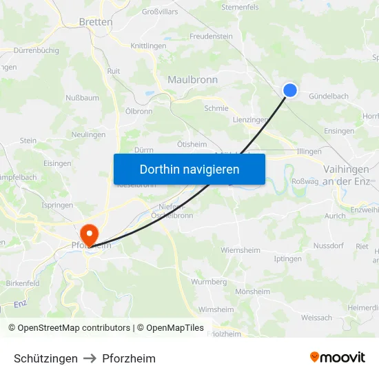 Schützingen to Pforzheim map