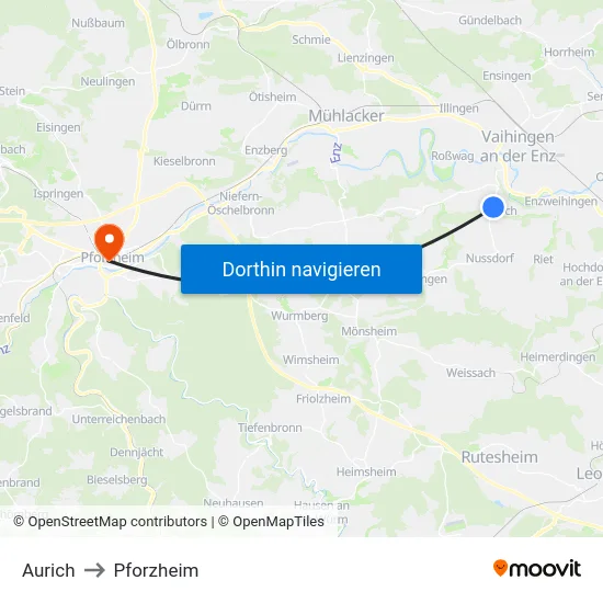 Aurich to Pforzheim map