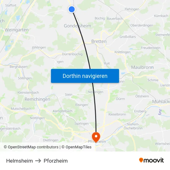 Helmsheim to Pforzheim map