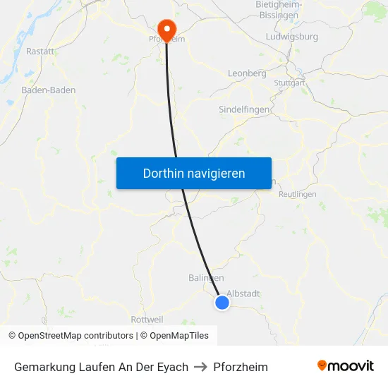 Gemarkung Laufen An Der Eyach to Pforzheim map