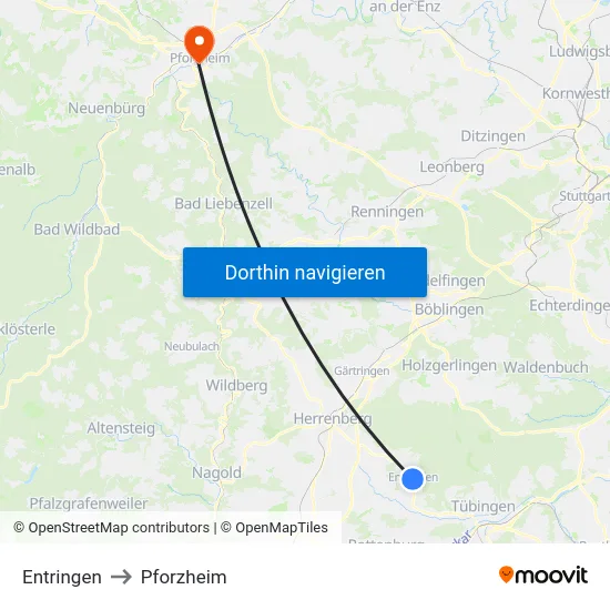 Entringen to Pforzheim map