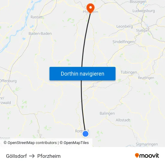 Göllsdorf to Pforzheim map