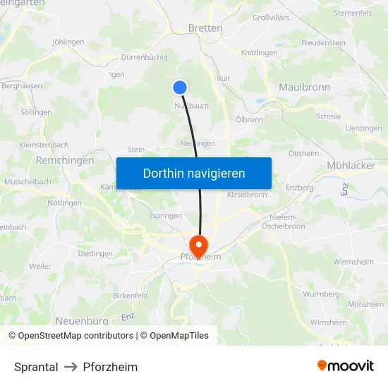 Sprantal to Pforzheim map