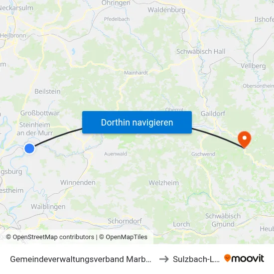 Gemeindeverwaltungsverband Marbach am Neckar to Sulzbach-Laufen map