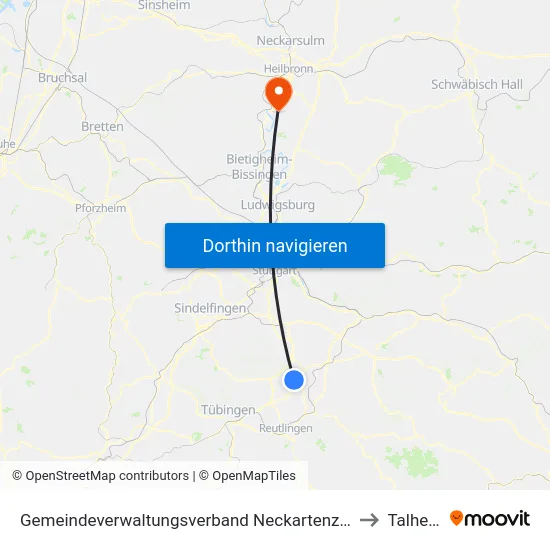 Gemeindeverwaltungsverband Neckartenzlingen to Talheim map