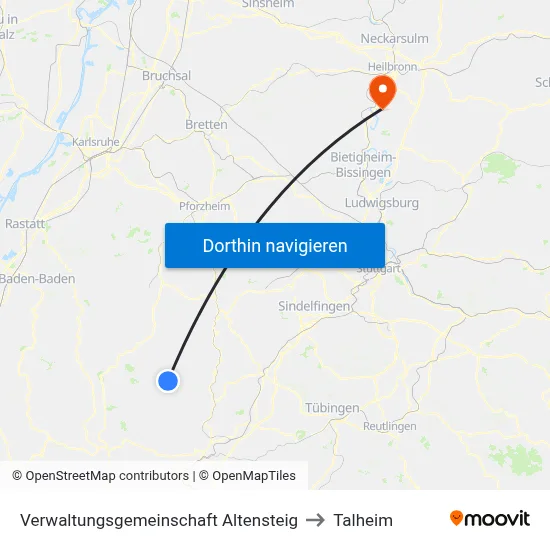 Verwaltungsgemeinschaft Altensteig to Talheim map