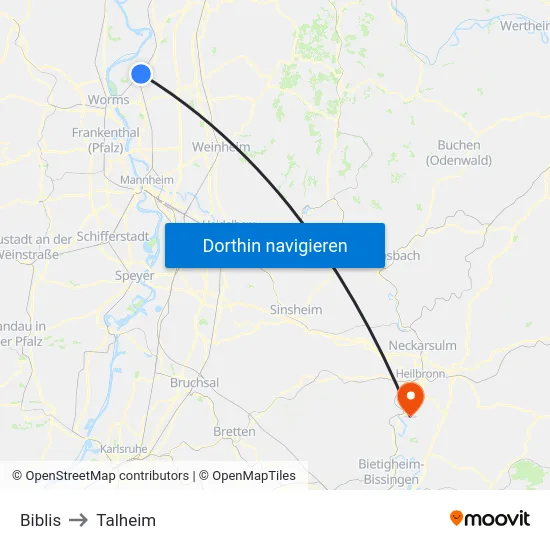 Biblis to Talheim map