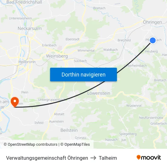 Verwaltungsgemeinschaft Öhringen to Talheim map