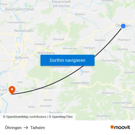 Öhringen to Talheim map