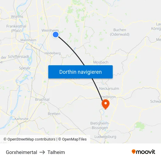 Gorxheimertal to Talheim map