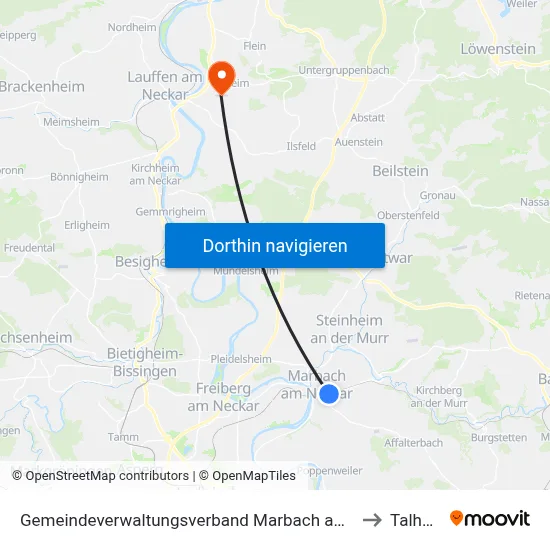 Gemeindeverwaltungsverband Marbach am Neckar to Talheim map