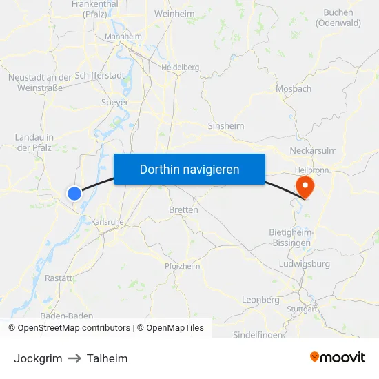 Jockgrim to Talheim map