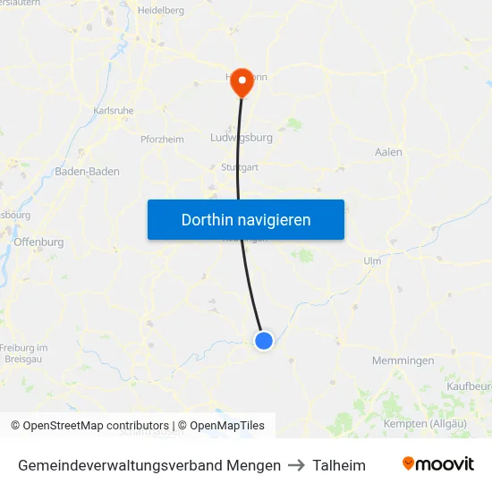 Gemeindeverwaltungsverband Mengen to Talheim map