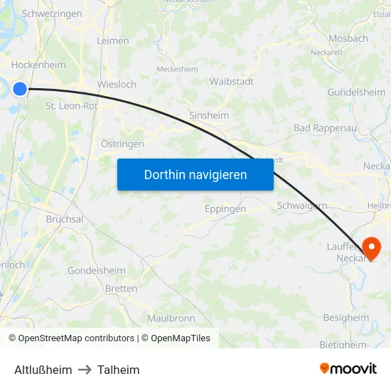 Altlußheim to Talheim map