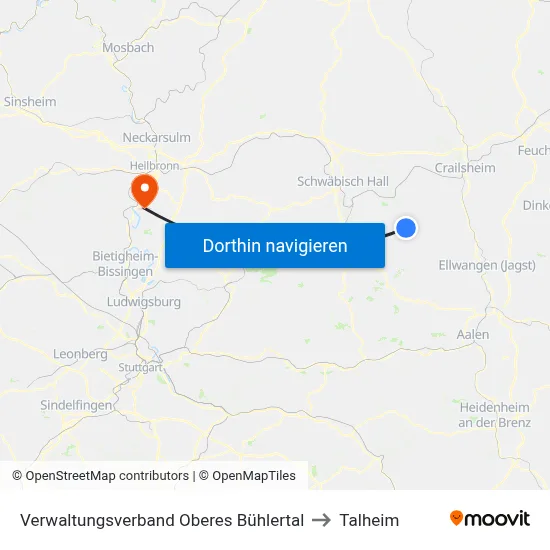 Verwaltungsverband Oberes Bühlertal to Talheim map