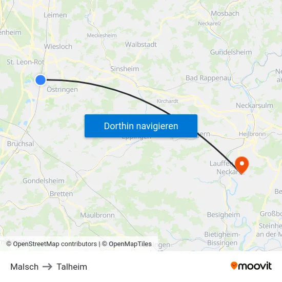 Malsch to Talheim map