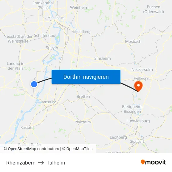 Rheinzabern to Talheim map