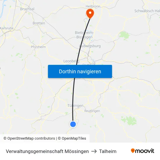 Verwaltungsgemeinschaft Mössingen to Talheim map