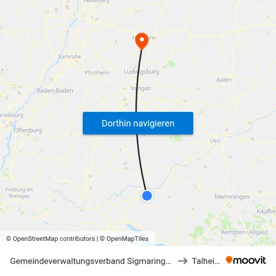 Gemeindeverwaltungsverband Sigmaringen to Talheim map
