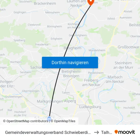 Gemeindeverwaltungsverband Schwieberdingen-Hemmingen to Talheim map