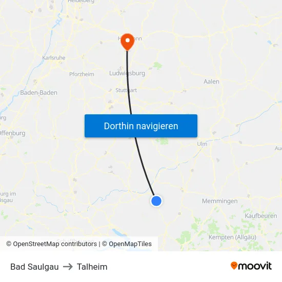 Bad Saulgau to Talheim map