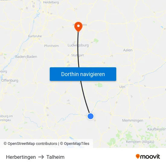 Herbertingen to Talheim map