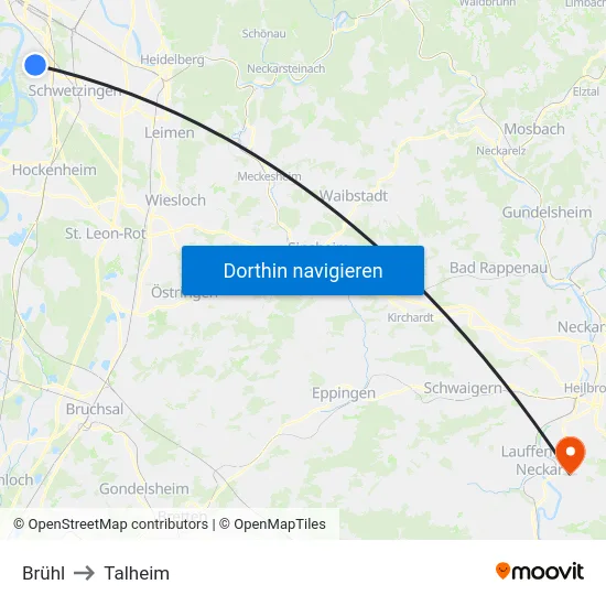 Brühl to Talheim map