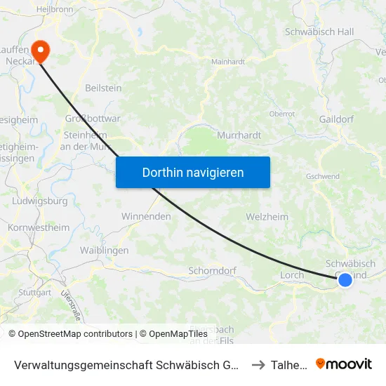 Verwaltungsgemeinschaft Schwäbisch Gmünd to Talheim map