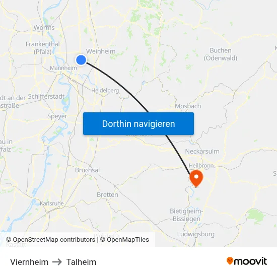 Viernheim to Talheim map